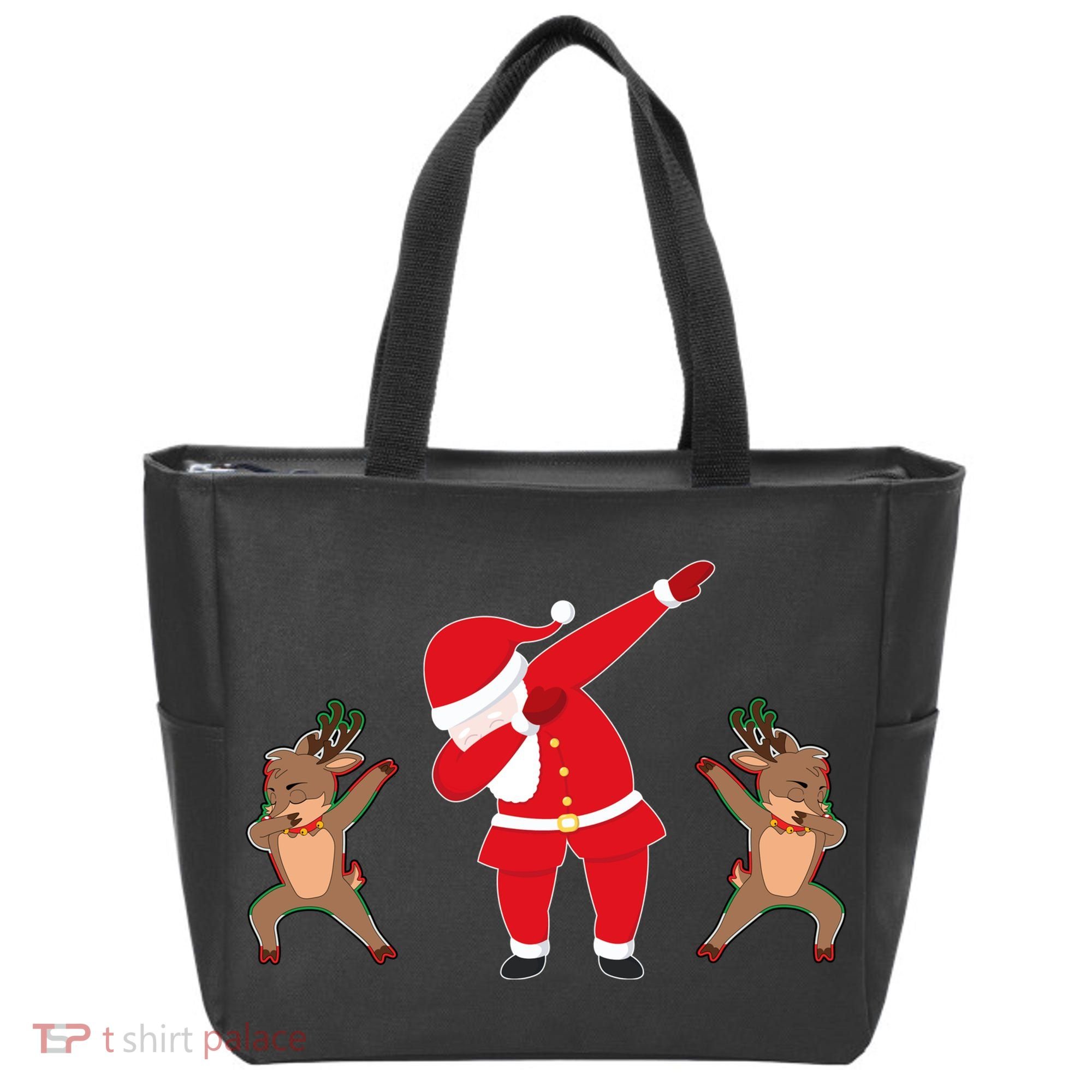 Dabbing Santa And Reindeer Funny Christmas Tote Bag