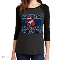 Dabbing Santa Claus Women's Tri-Blend 3/4-Sleeve Raglan Shirt thumb 2