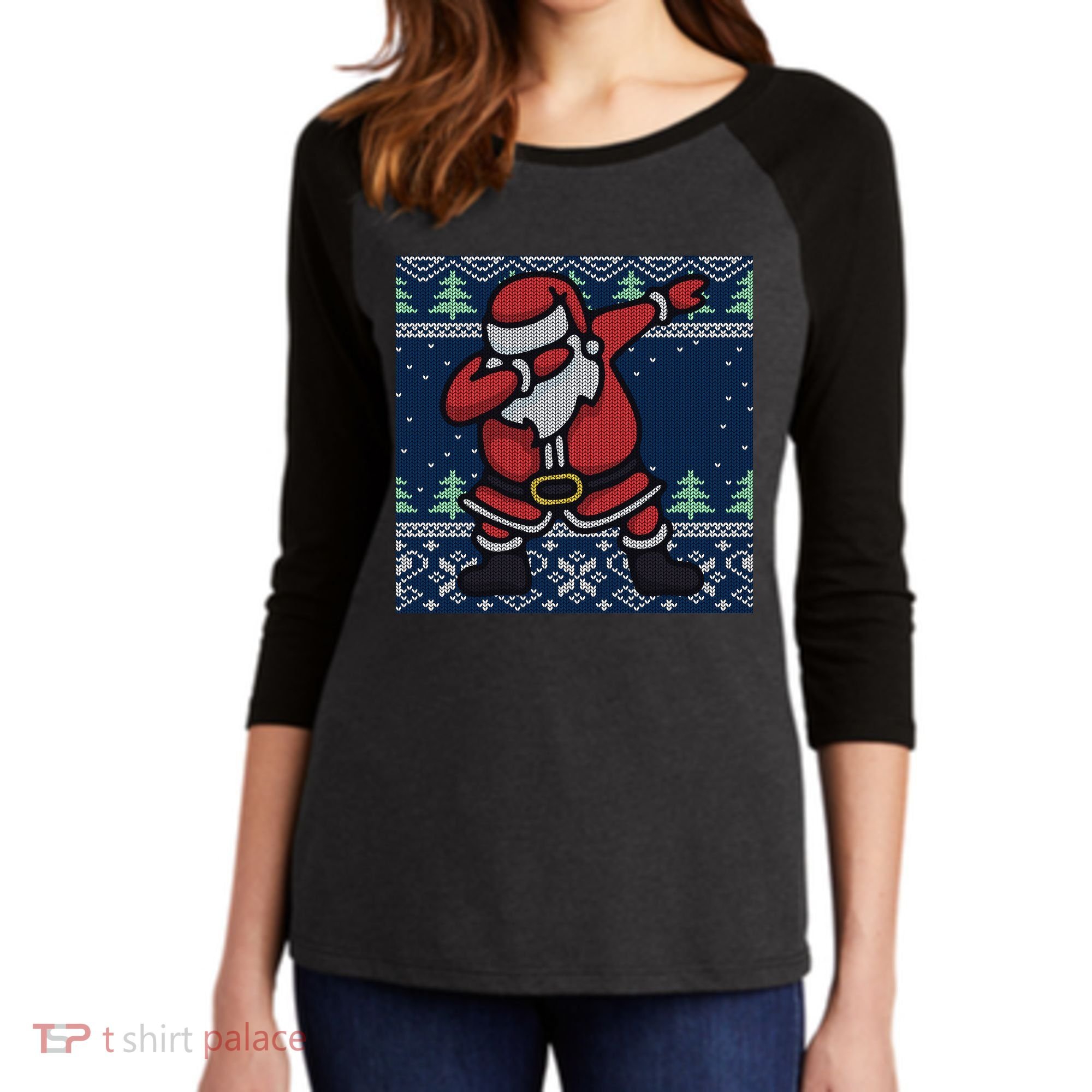 Dabbing Santa Claus Women's Tri-Blend 3/4-Sleeve Raglan Shirt
