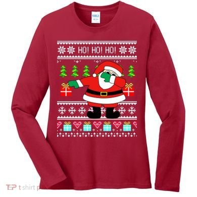 Dabbing Santa Claus Ugly Christmas Sweater Design Women's Long Sleeve Shirt