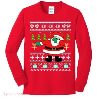 Dabbing Santa Claus Ugly Christmas Sweater Design Kids Long Sleeve Shirt