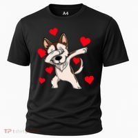 Dabbing Siberian Husky Valentines Day Cooling Performance Crew T-Shirt thumb 0