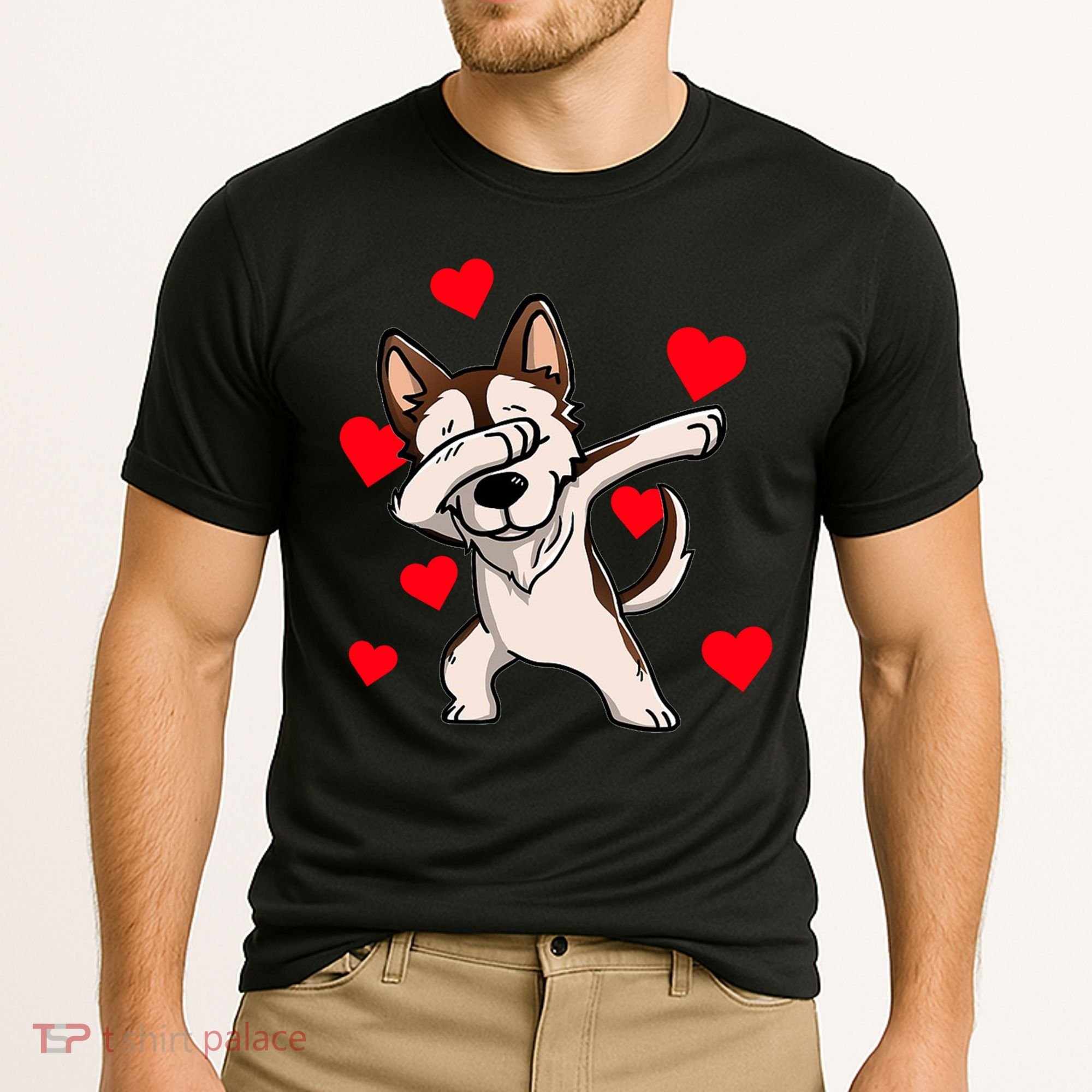 Dabbing Siberian Husky Valentines Day Cooling Performance Crew T-Shirt