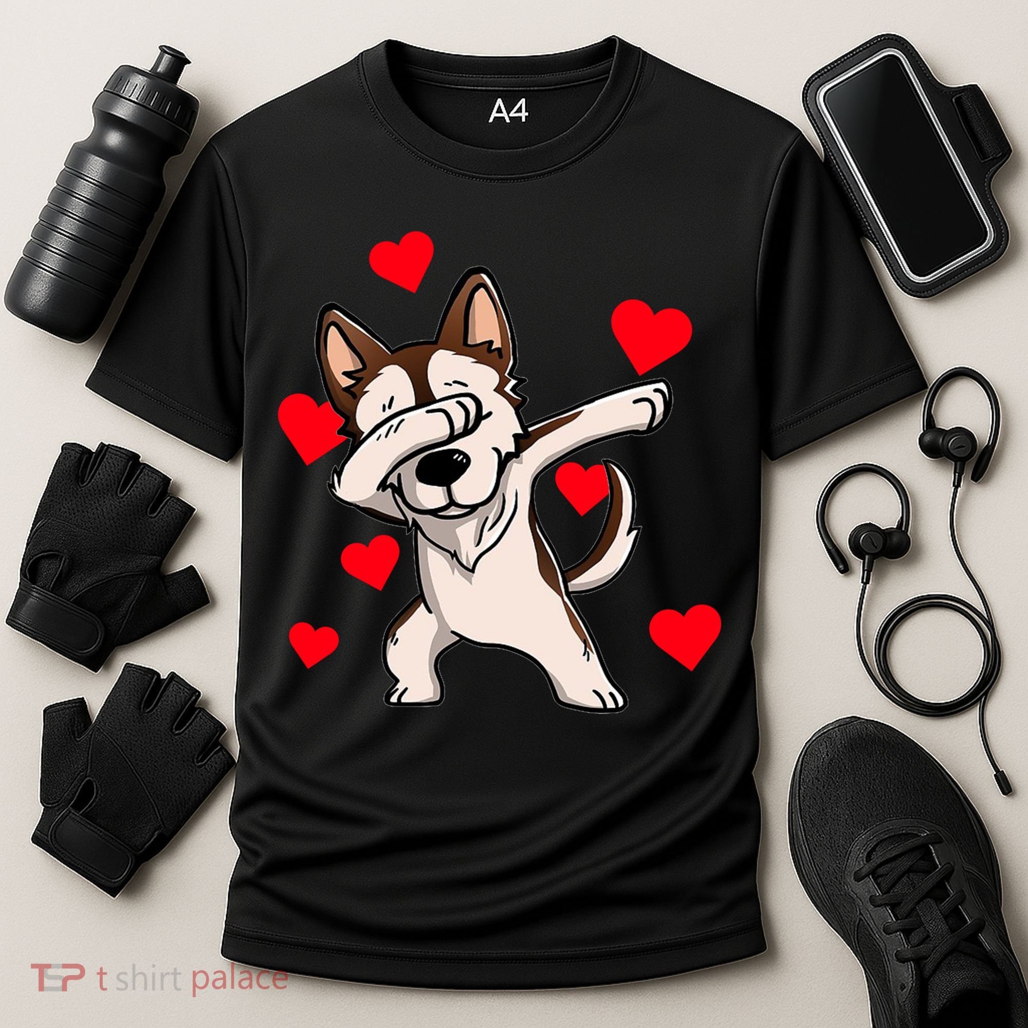 Dabbing Siberian Husky Valentines Day Cooling Performance Crew T-Shirt