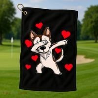 Dabbing Siberian Husky Valentines Day Golf Towel thumb 1
