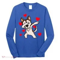 Dabbing Siberian Husky Valentines Day Long Sleeve Shirt thumb 0