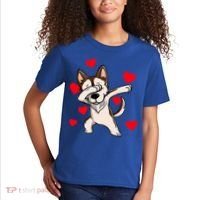Dabbing Siberian Husky Valentines Day Kids T-Shirt thumb 2