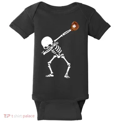 Dabbing Skeleton Baseball Glove Catch Dab Baby Bodysuit