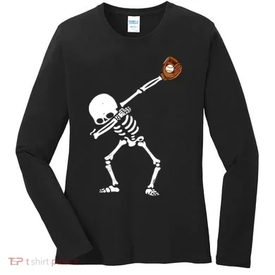 Dabbing Skeleton Baseball Glove Catch Dab Women's Long Sleeve Shirt