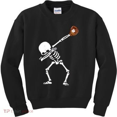 Dabbing Skeleton Baseball Glove Catch Dab Kids Sweatshirt