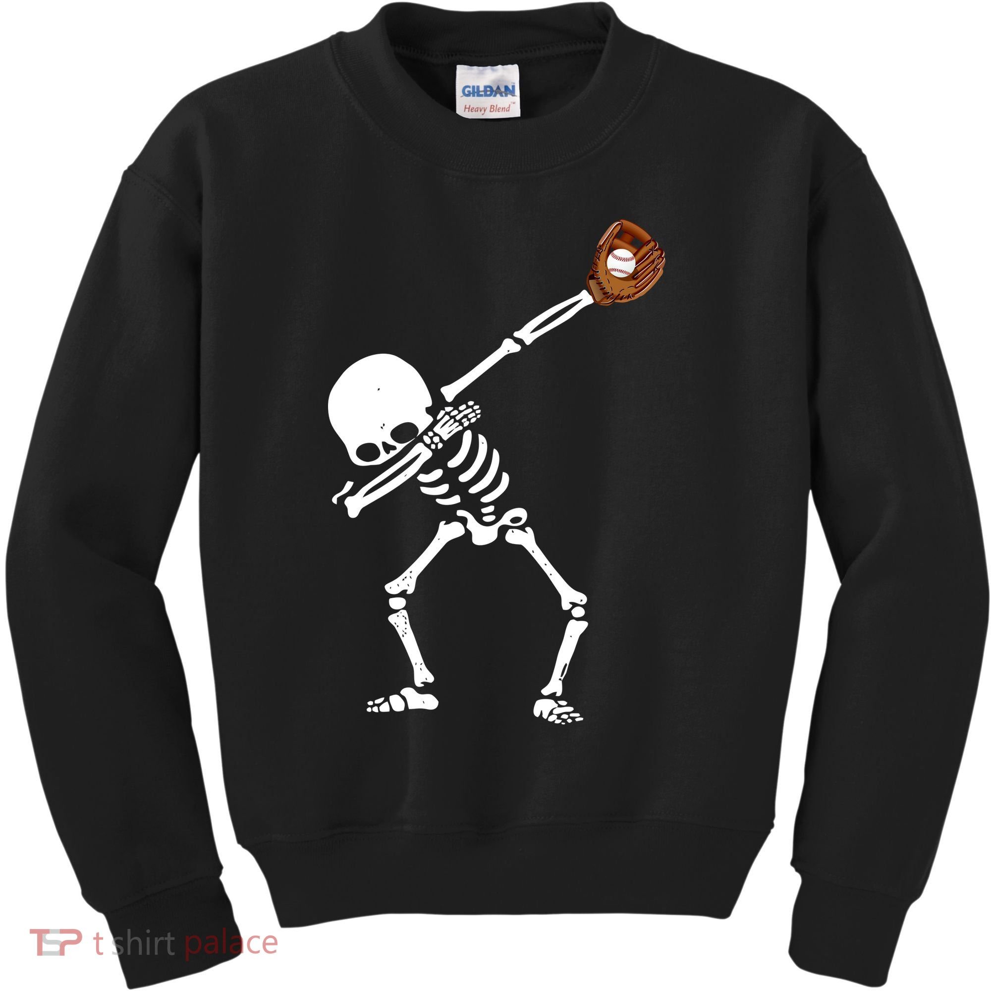 Dabbing Skeleton Baseball Glove Catch Dab Kids Sweatshirt