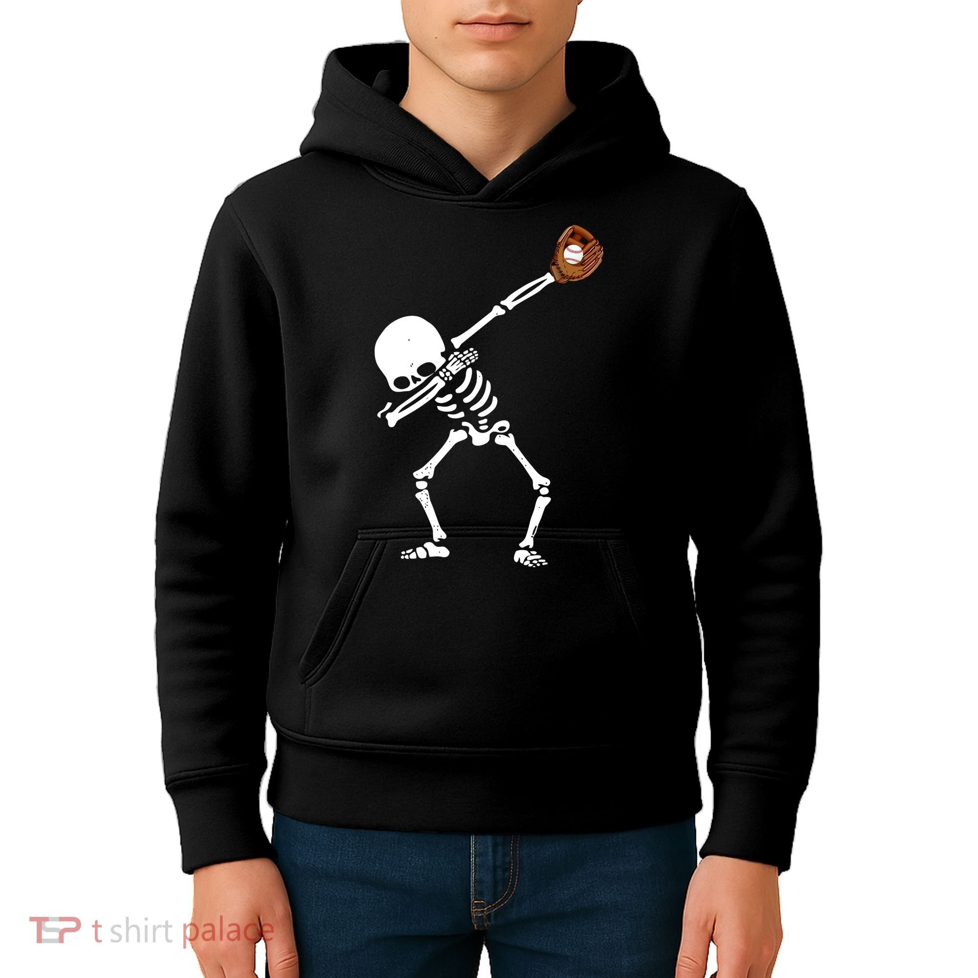 Dabbing Skeleton Baseball Glove Catch Dab Kids Hoodie