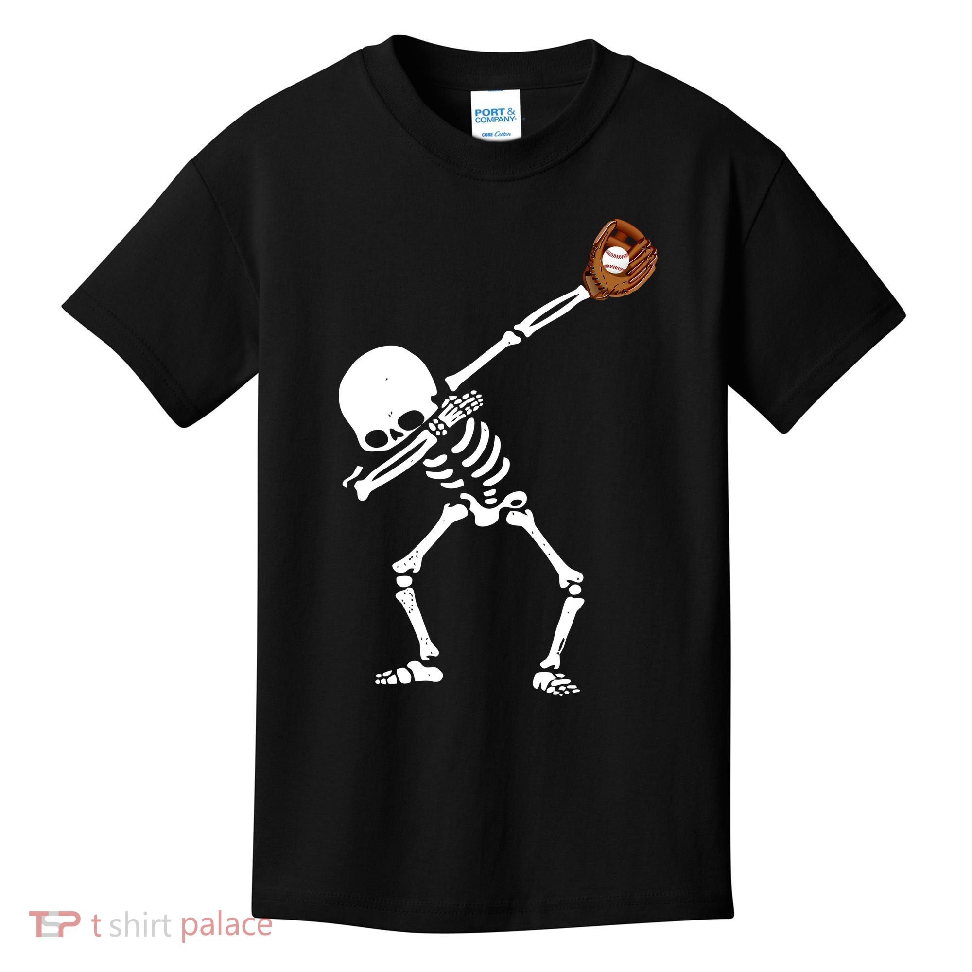 Dabbing Skeleton Baseball Glove Catch Dab Kids T-Shirt