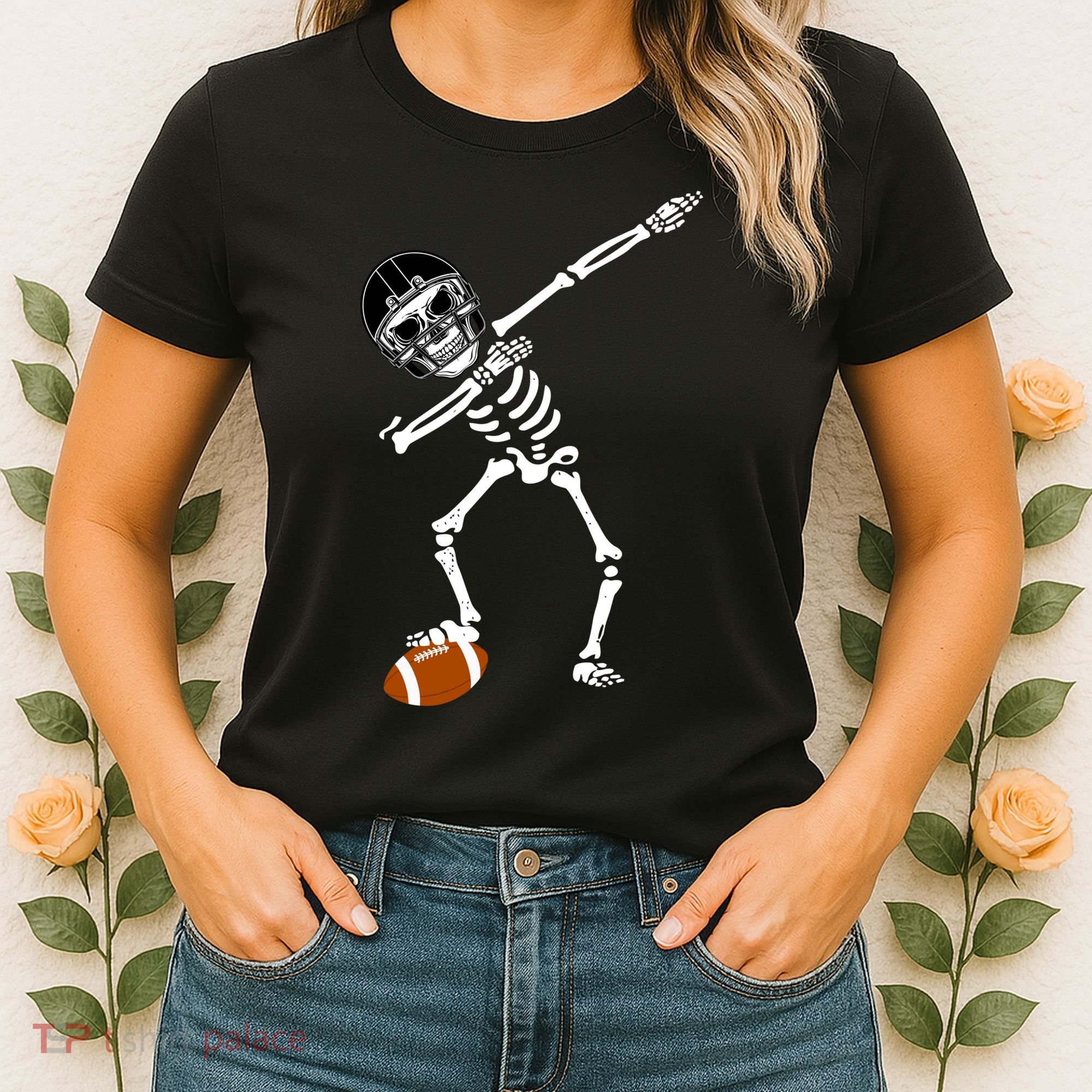 Dabbing Skeleton Football Dab Touchdown TD Women's T-Shirt
