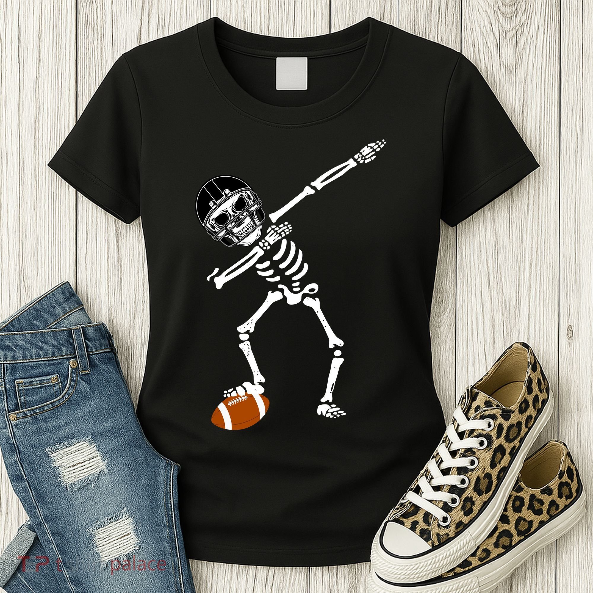 Dabbing Skeleton Football Dab Touchdown TD Women's T-Shirt