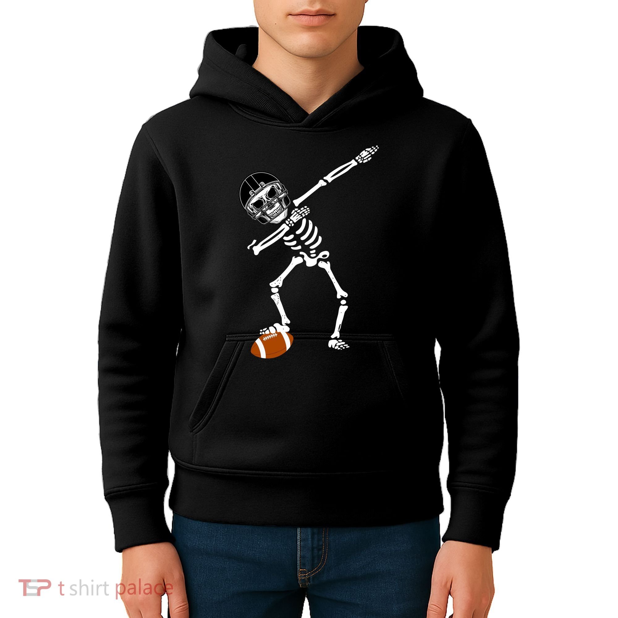 Dabbing Skeleton Football Dab Touchdown TD Kids Hoodie