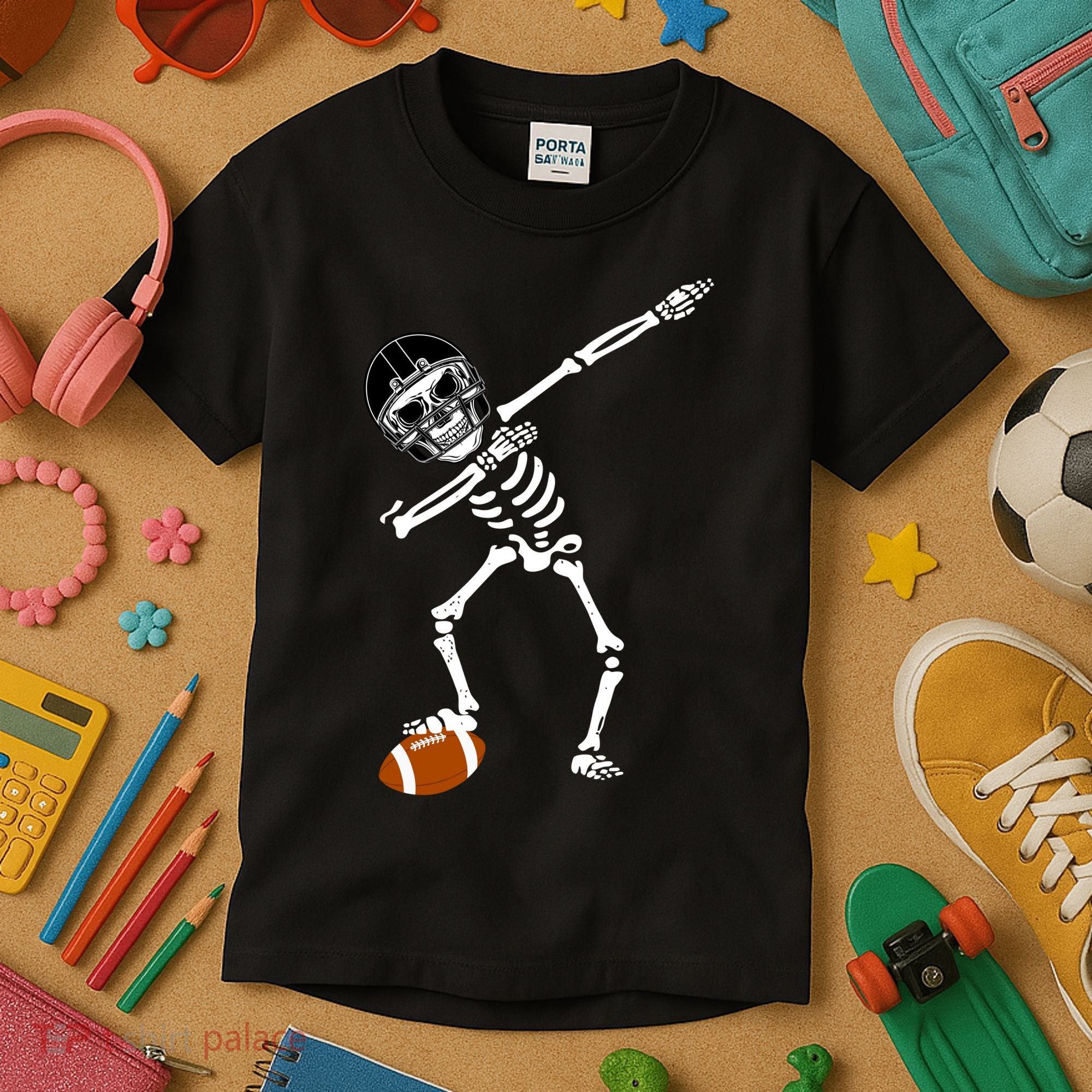 Dabbing Skeleton Football Dab Touchdown TD Kids T-Shirt