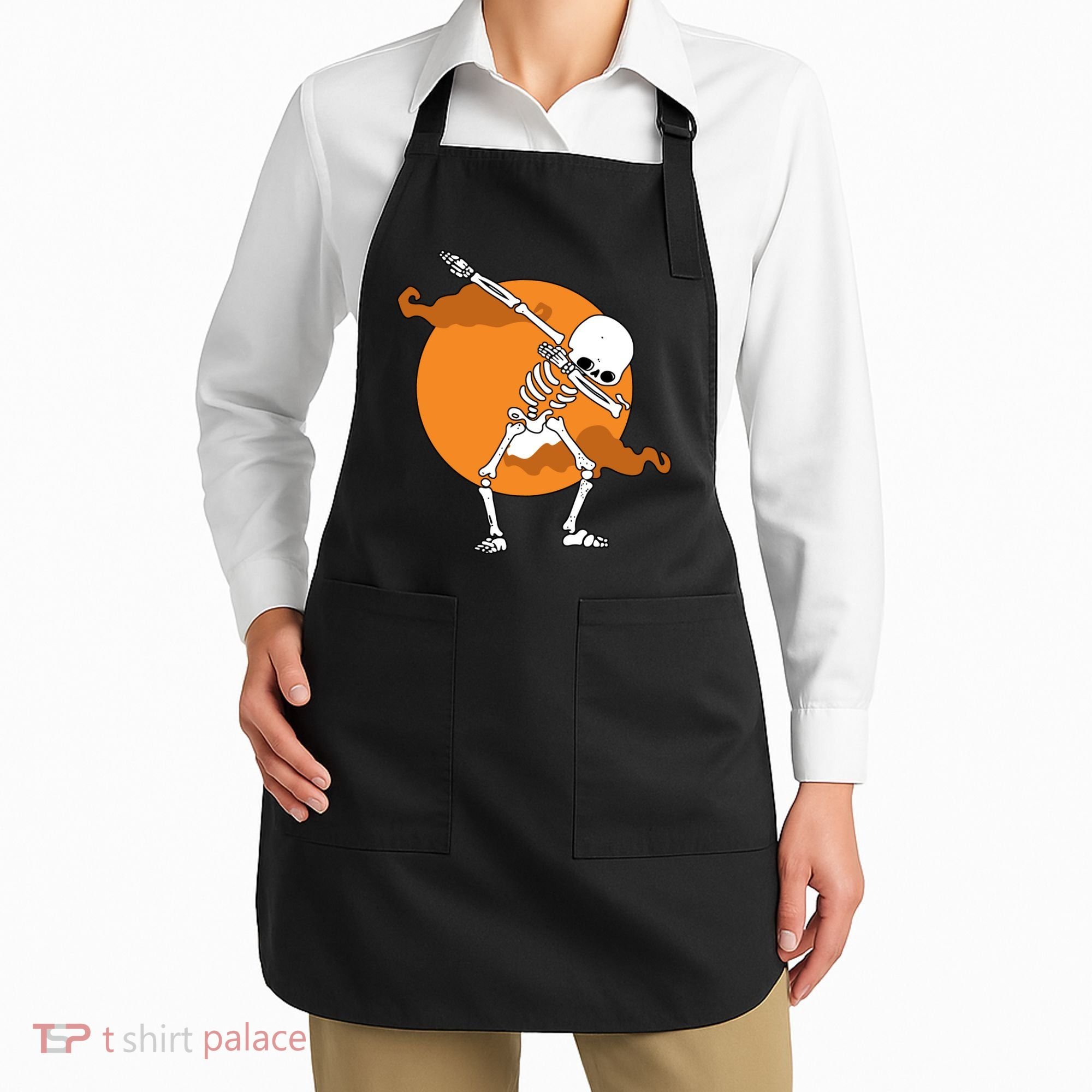 Dabbing Skeleton Halloween Moon Apron