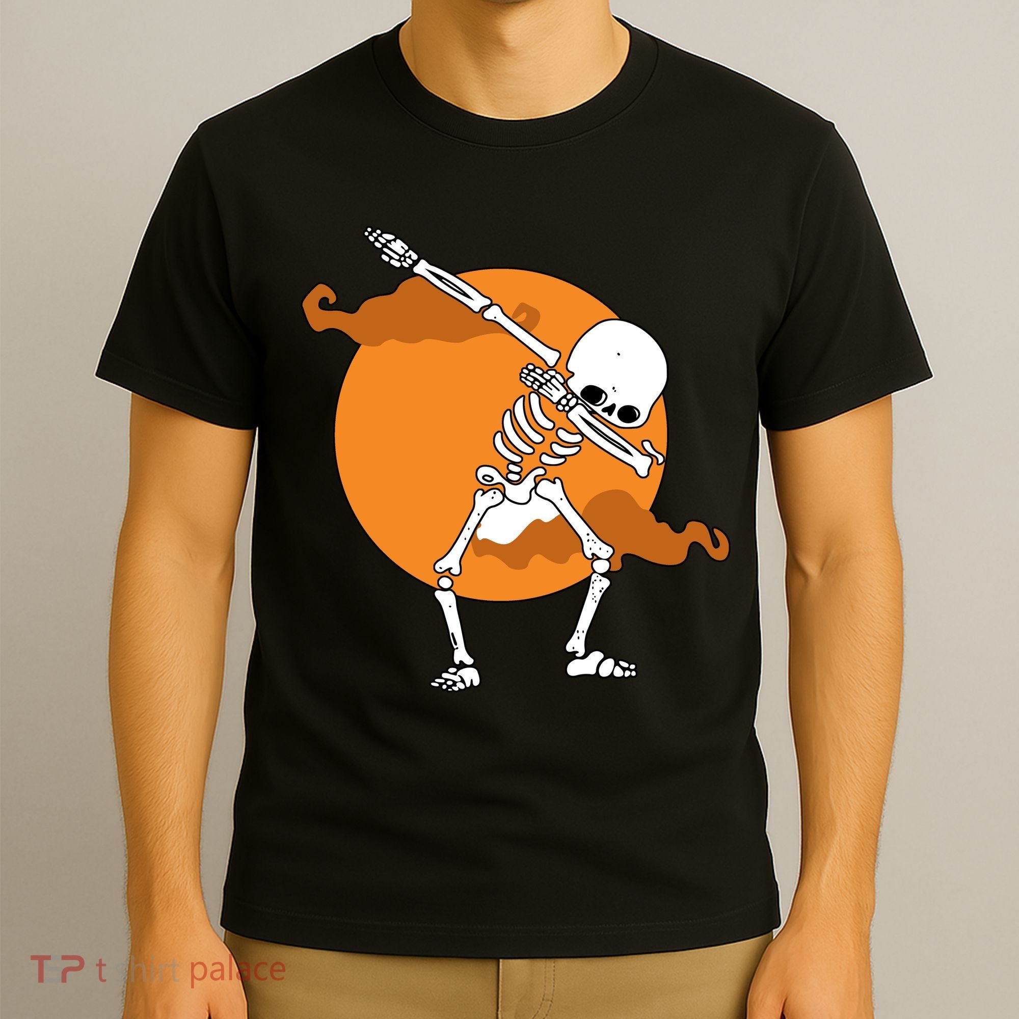 Dabbing Skeleton Halloween Moon T-Shirt