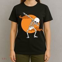 Dabbing Skeleton Halloween Moon T-Shirt thumb 4