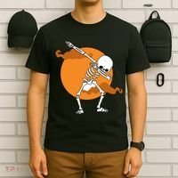 Dabbing Skeleton Halloween Moon T-Shirt thumb 6