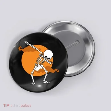 Dabbing Skeleton Halloween Moon Button