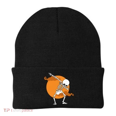 Dabbing Skeleton Halloween Moon Beanie