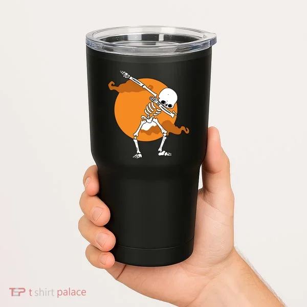 Dabbing Skeleton Halloween Moon Tumbler