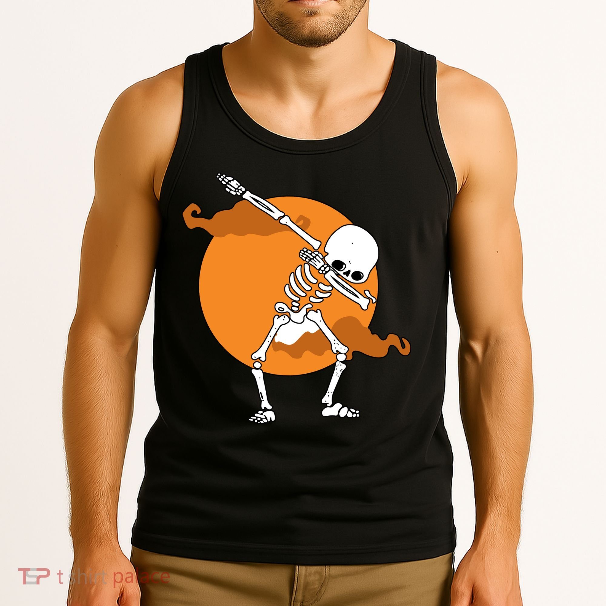 Dabbing Skeleton Halloween Moon Tank Top