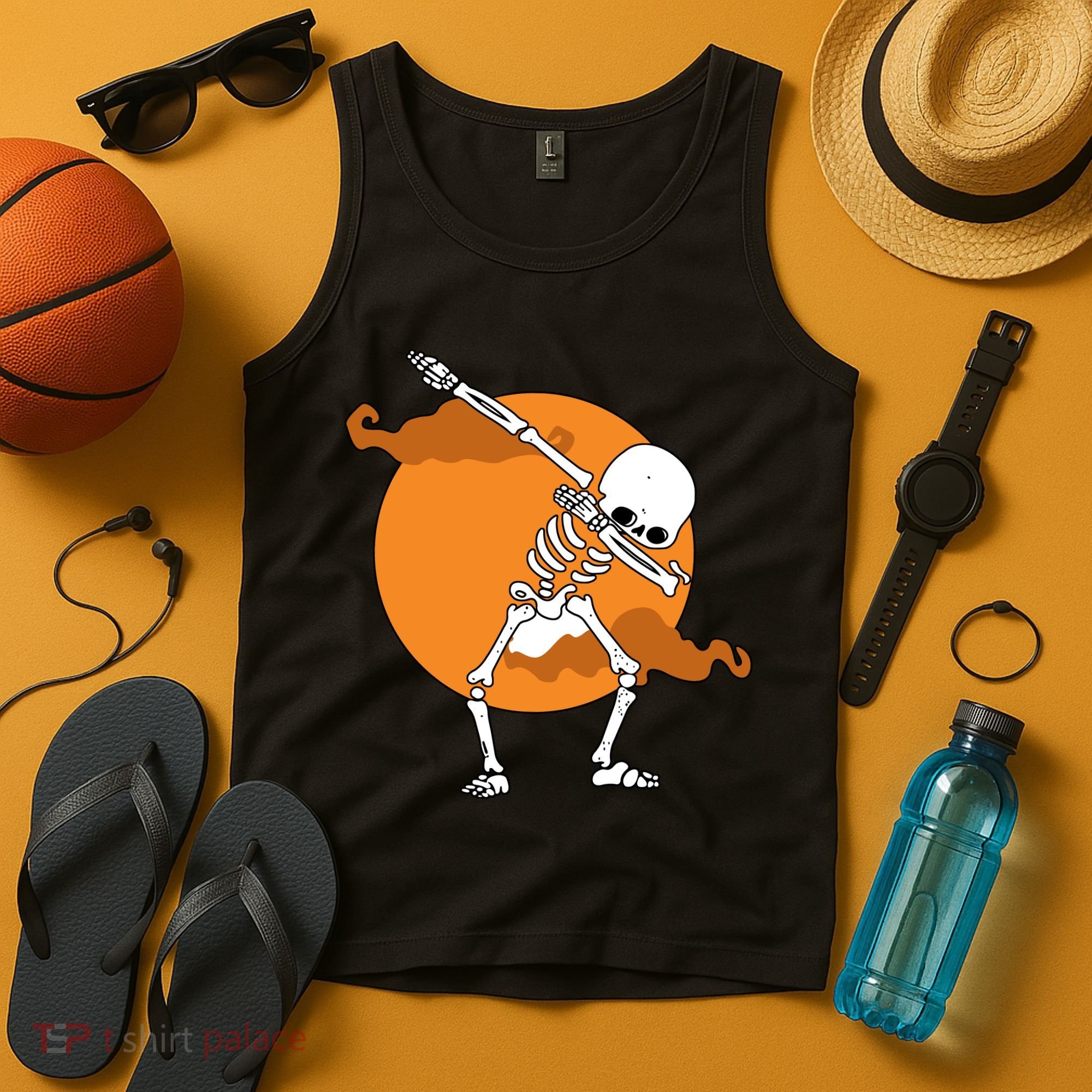 Dabbing Skeleton Halloween Moon Tank Top