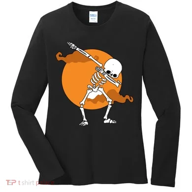 Dabbing Skeleton Halloween Moon Women's Long Sleeve Shirt