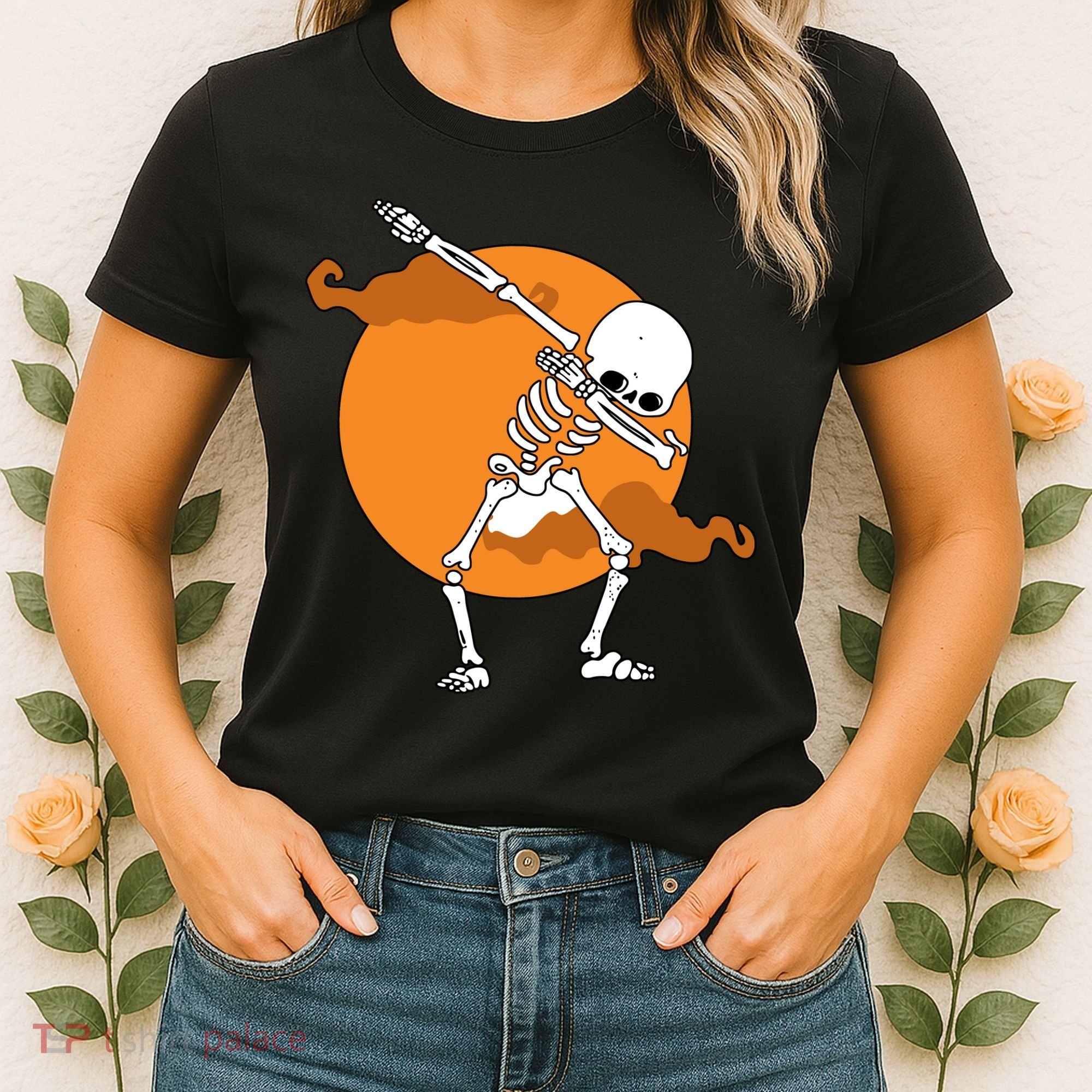 Dabbing Skeleton Halloween Moon Women's T-Shirt