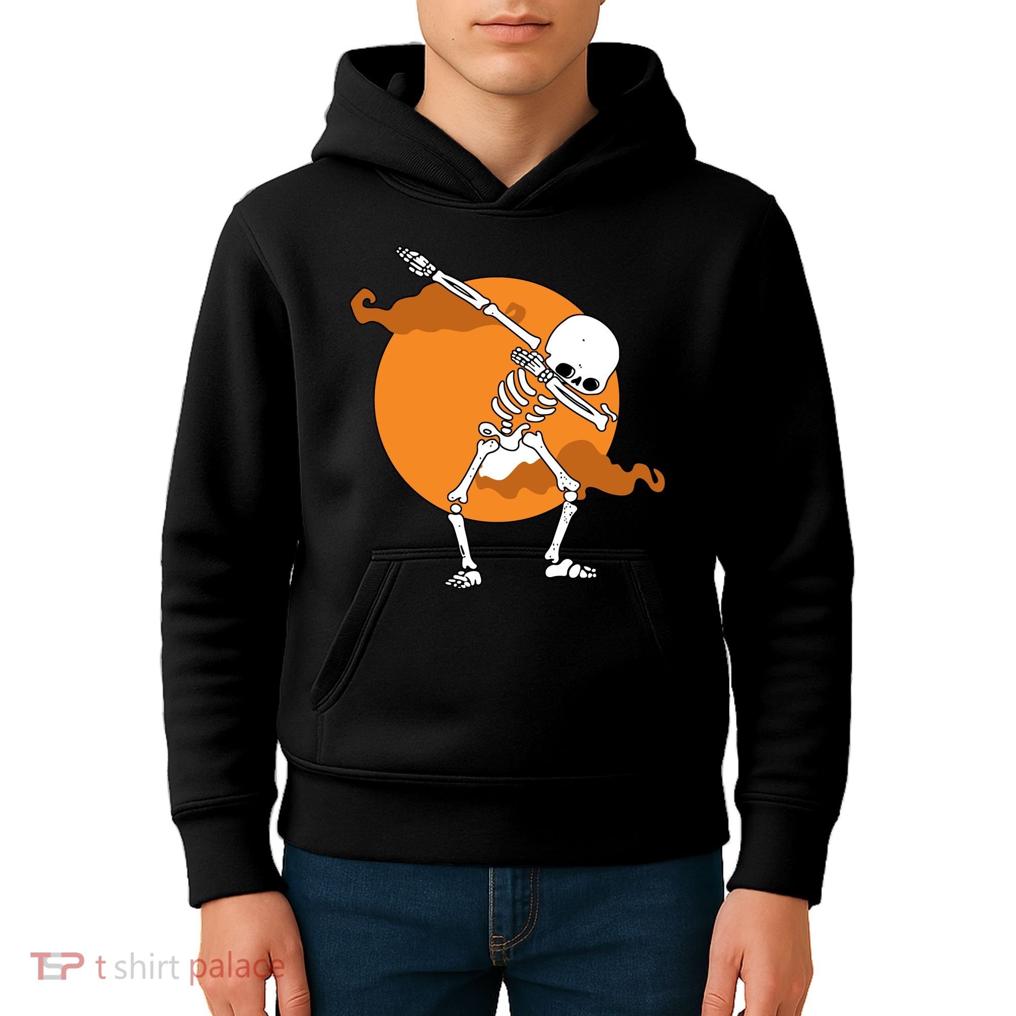 Dabbing Skeleton Halloween Moon Kids Hoodie