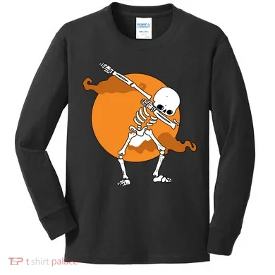 Dabbing Skeleton Halloween Moon Kids Long Sleeve Shirt