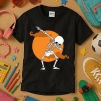 Dabbing Skeleton Halloween Moon Kids T-Shirt thumb 3