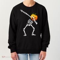 Dabbing Skeleton Pumpkin Face Halloween Women's Sweatshirt thumb 0