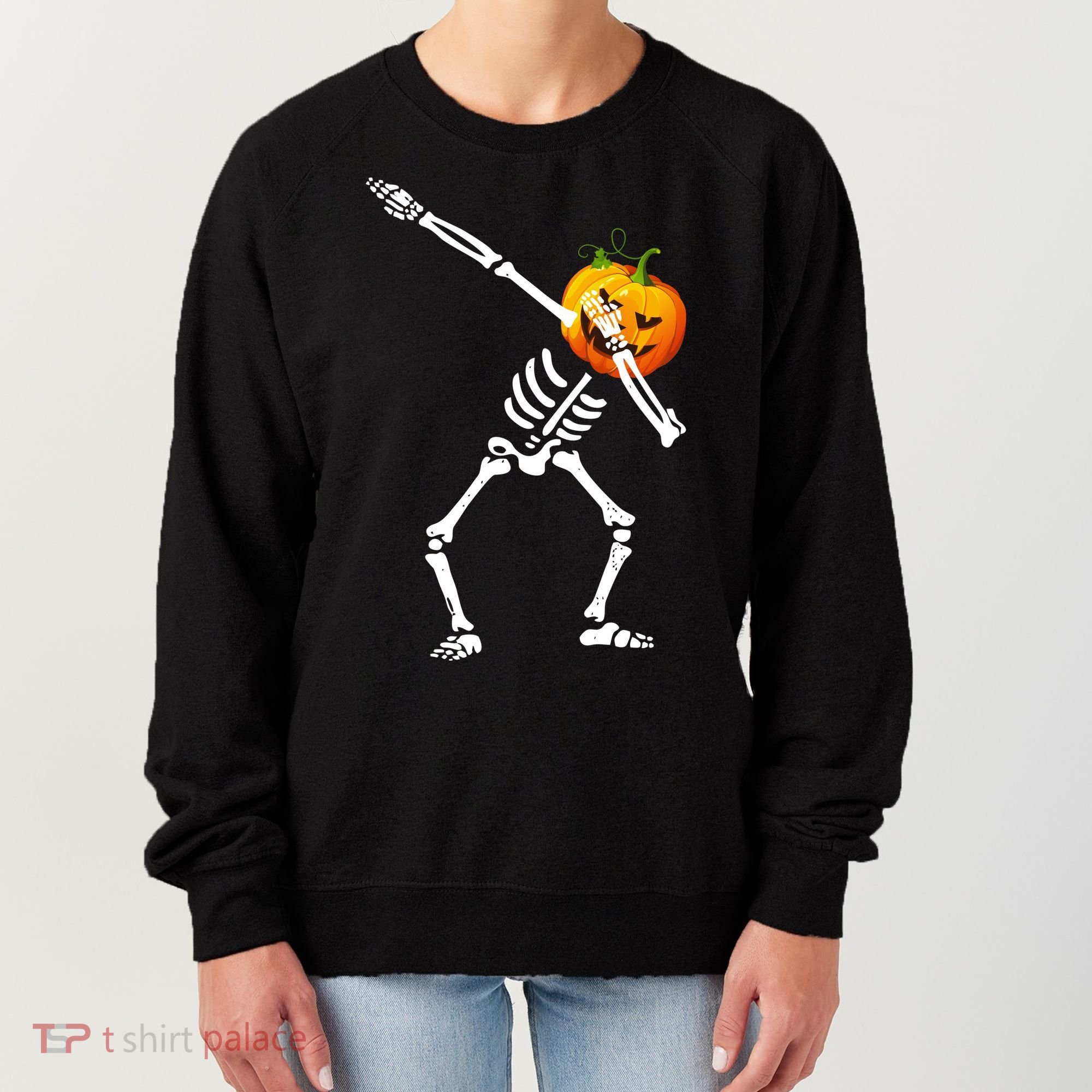 Dabbing Skeleton Pumpkin Face Halloween Women's Sweatshirt