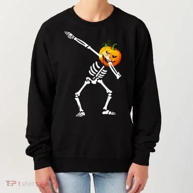 Dabbing Skeleton Pumpkin Face Halloween Women's Sweatshirt