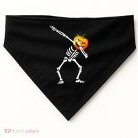 Dabbing Skeleton Pumpkin Face Halloween USA-Made Doggie Bandana thumb 0
