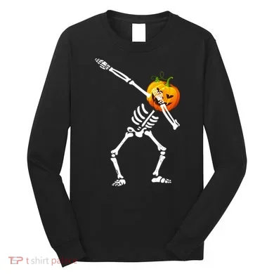 Dabbing Skeleton Pumpkin Face Halloween Long Sleeve Shirt