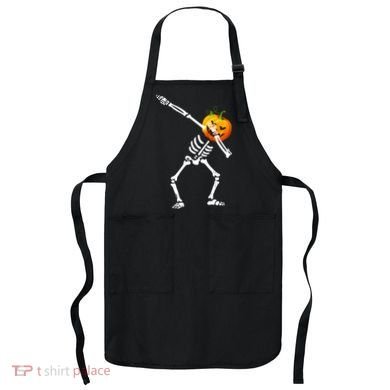 Dabbing Skeleton Pumpkin Face Halloween Apron