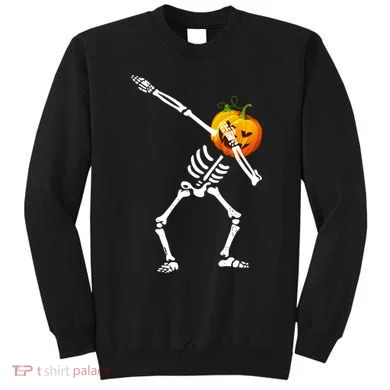 Dabbing Skeleton Pumpkin Face Halloween Sweatshirt
