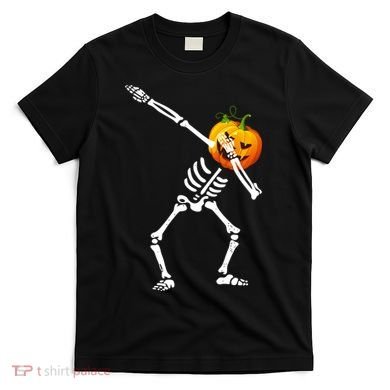 Dabbing Skeleton Pumpkin Face Halloween T-Shirt