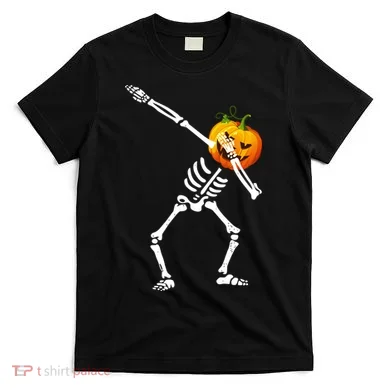 Dabbing Skeleton Pumpkin Face Halloween T-Shirt