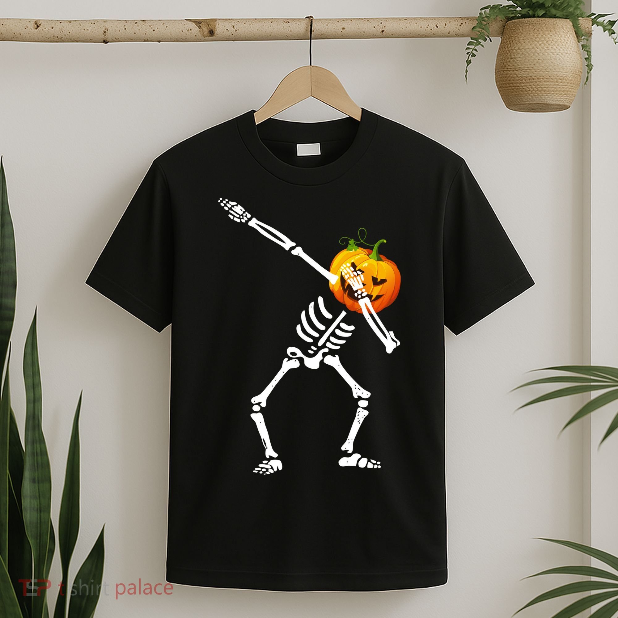 Dabbing Skeleton Pumpkin Face Halloween T-Shirt