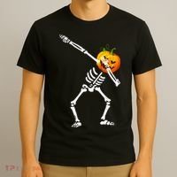 Dabbing Skeleton Pumpkin Face Halloween T-Shirt thumb 3