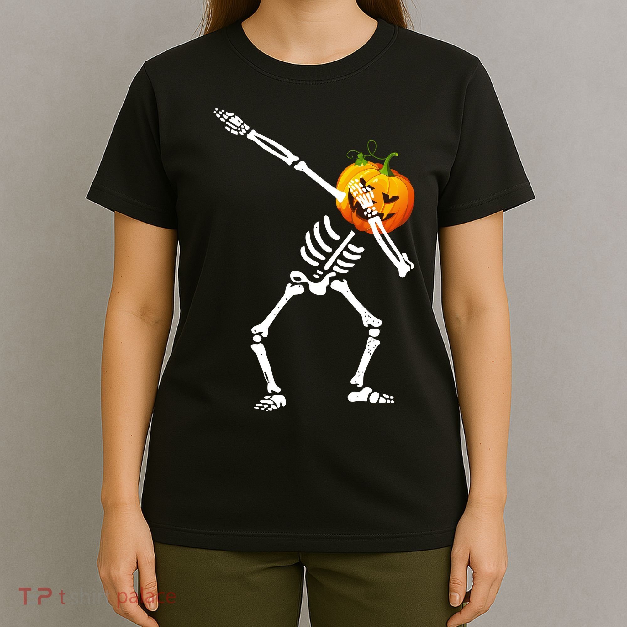 Dabbing Skeleton Pumpkin Face Halloween T-Shirt