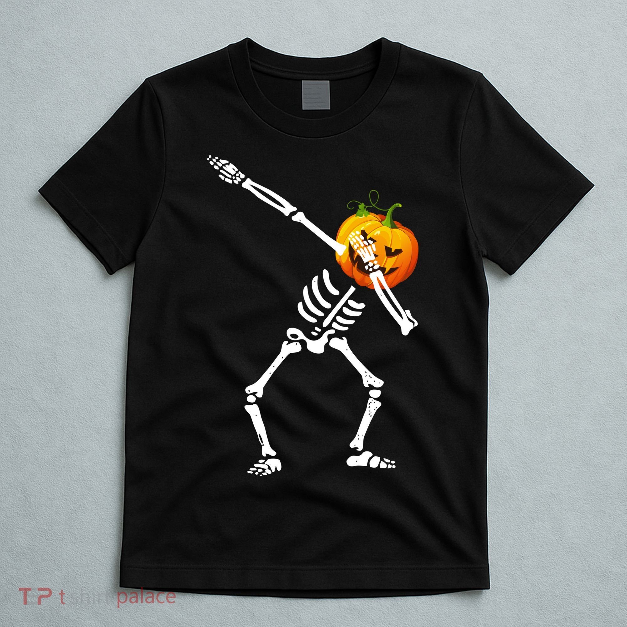 Dabbing Skeleton Pumpkin Face Halloween T-Shirt