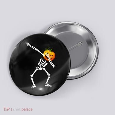 Dabbing Skeleton Pumpkin Face Halloween Button