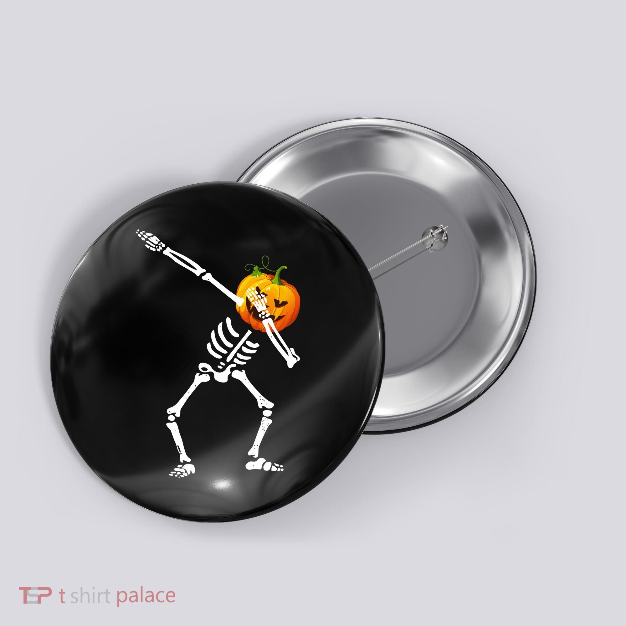 Dabbing Skeleton Pumpkin Face Halloween Button